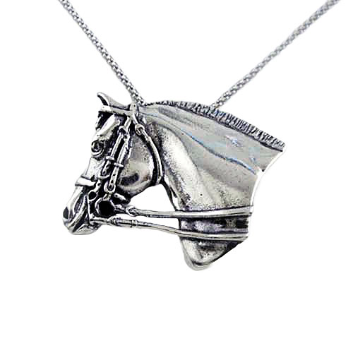Dressage horse with double bridle necklace sterling silver